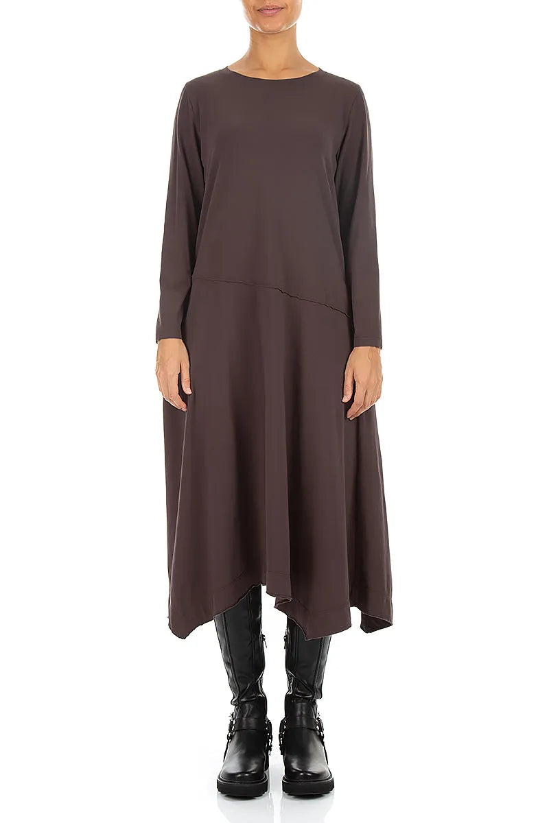 Robe évasée asymétrique en Coton Brun truffe