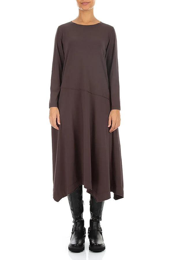 Robe évasée asymétrique en Coton Brun truffe