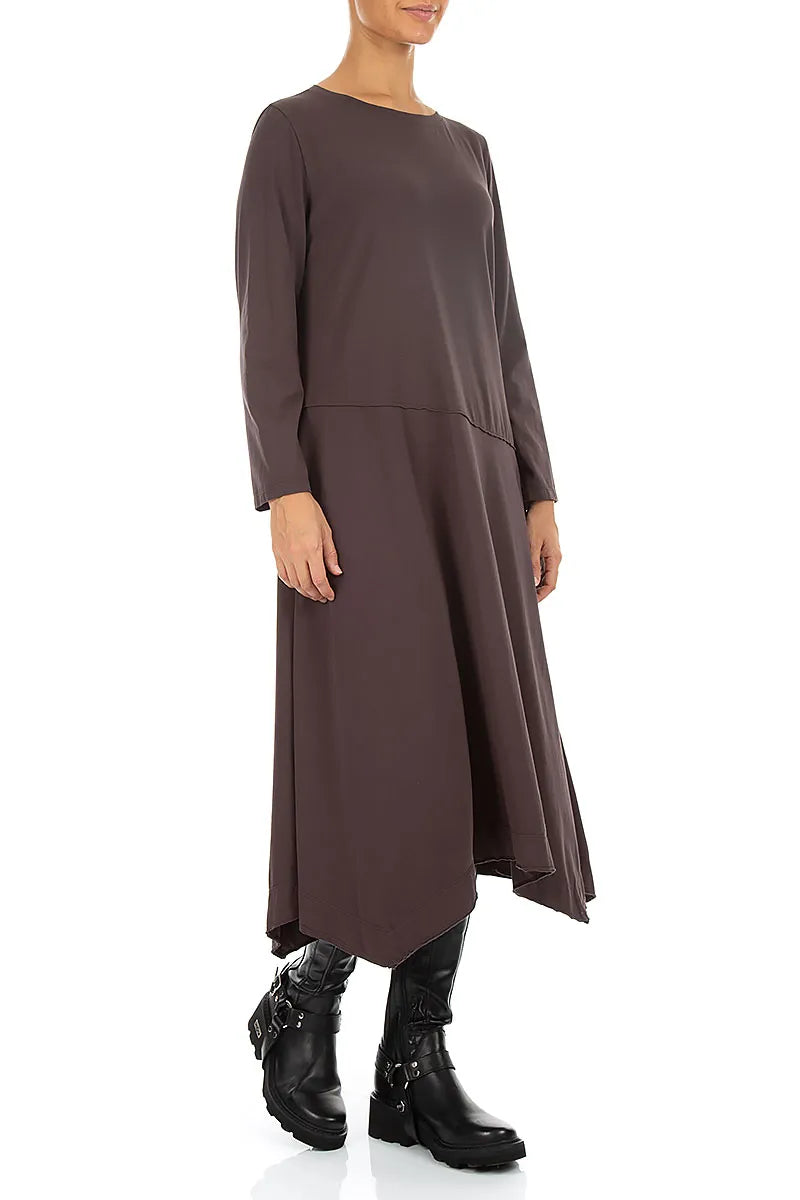 Robe évasée asymétrique en Coton Brun truffe