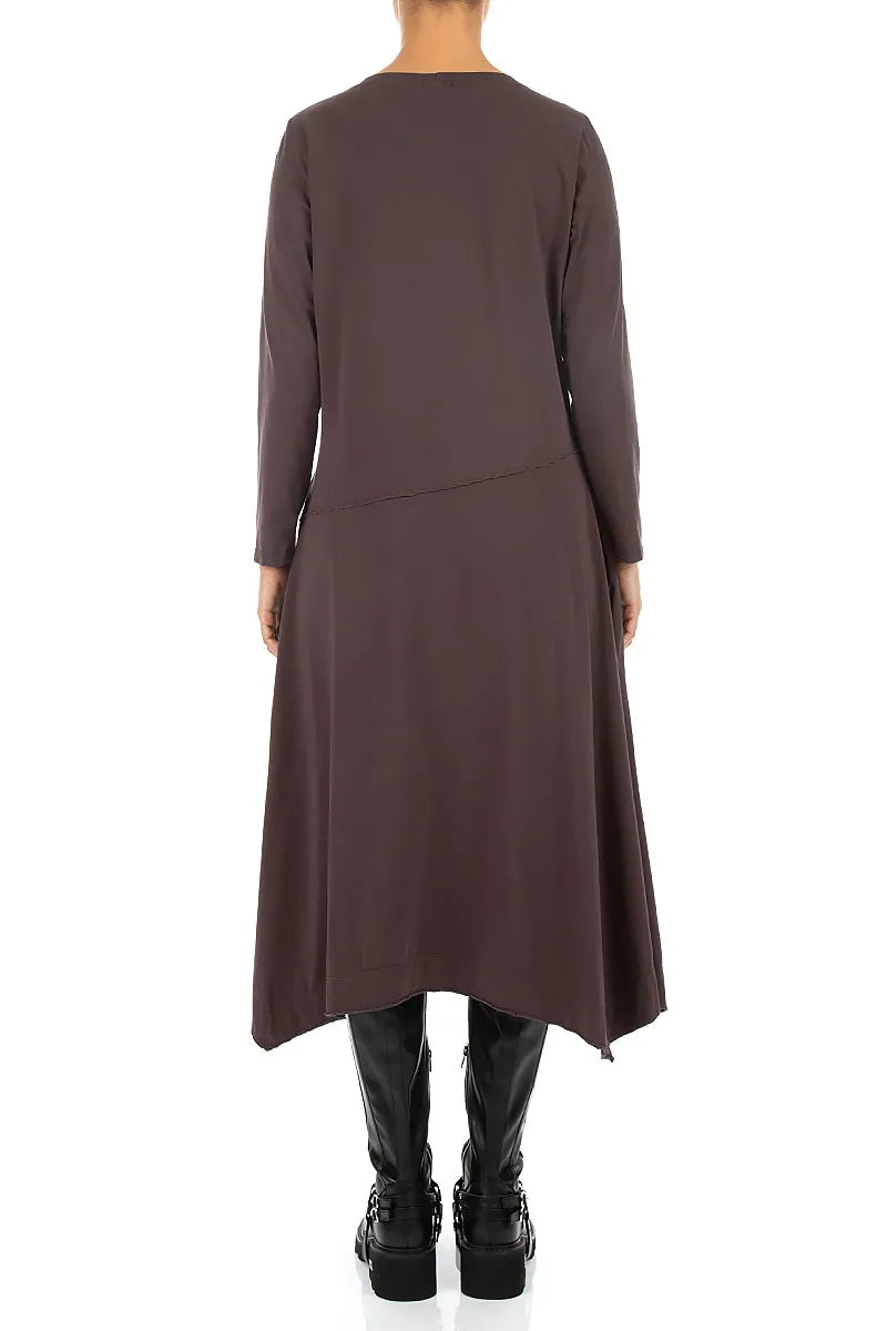Robe évasée asymétrique en Coton Brun truffe