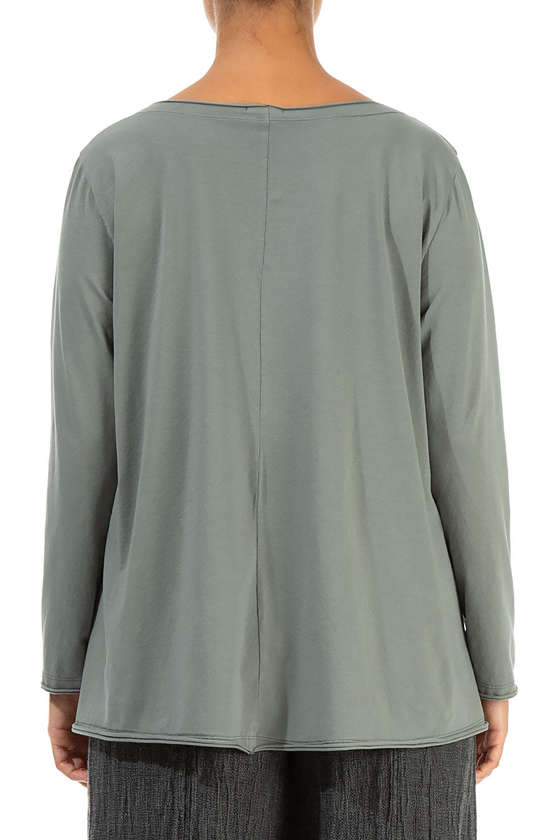 Asymmetric Hem Sage Cotton Blouse 2
