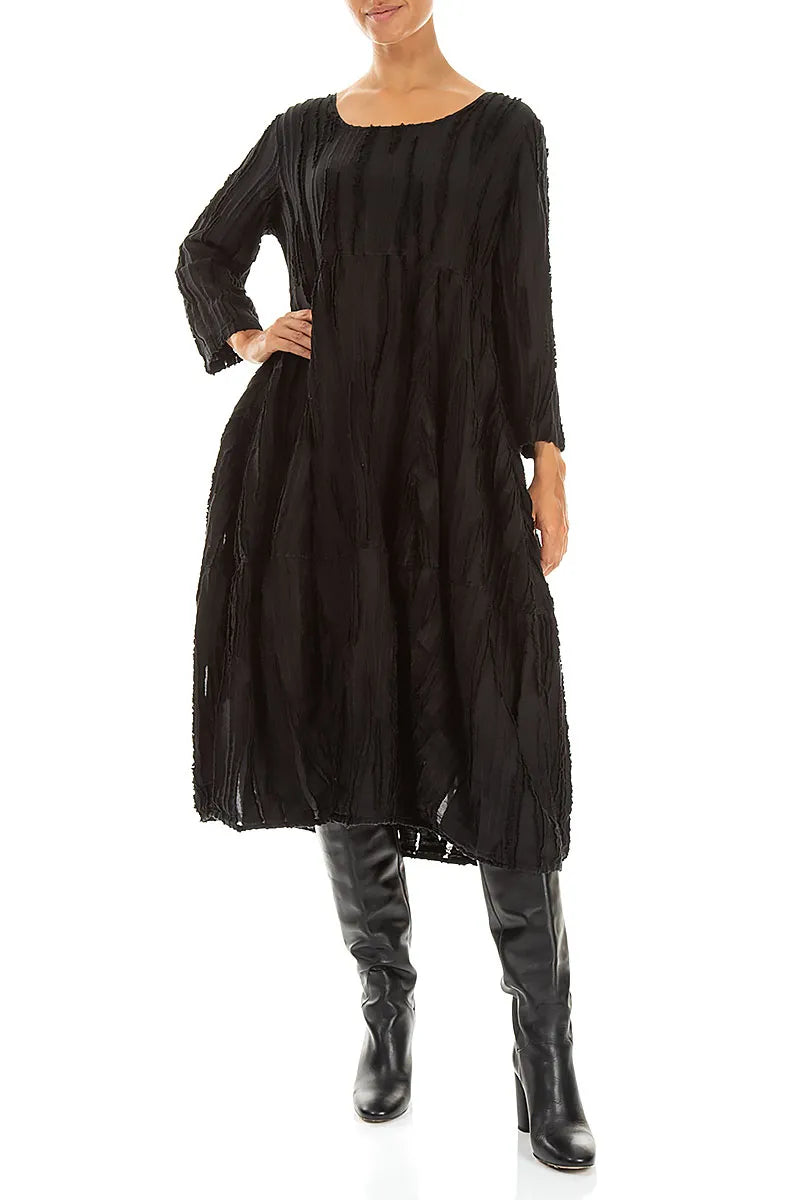 Balloon Black Fray Weave Dress 4