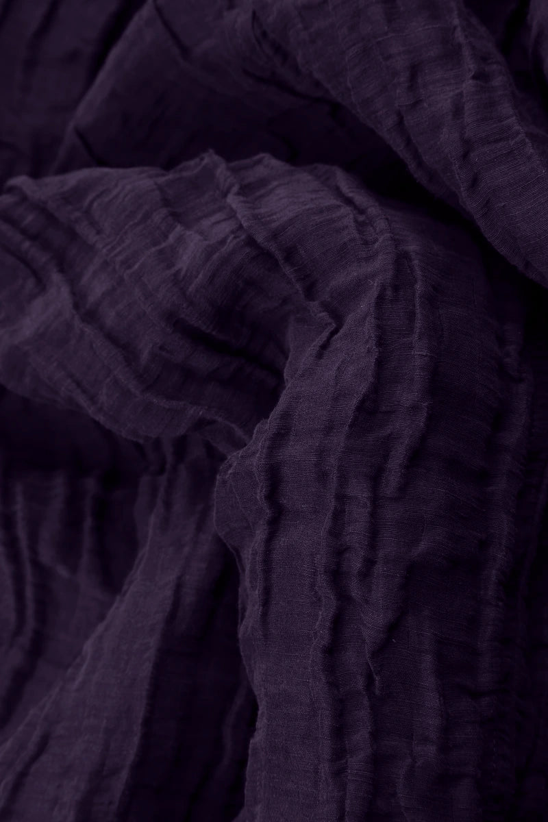 Flared Crinkled Royal Purple Silk Linen Shirt 5