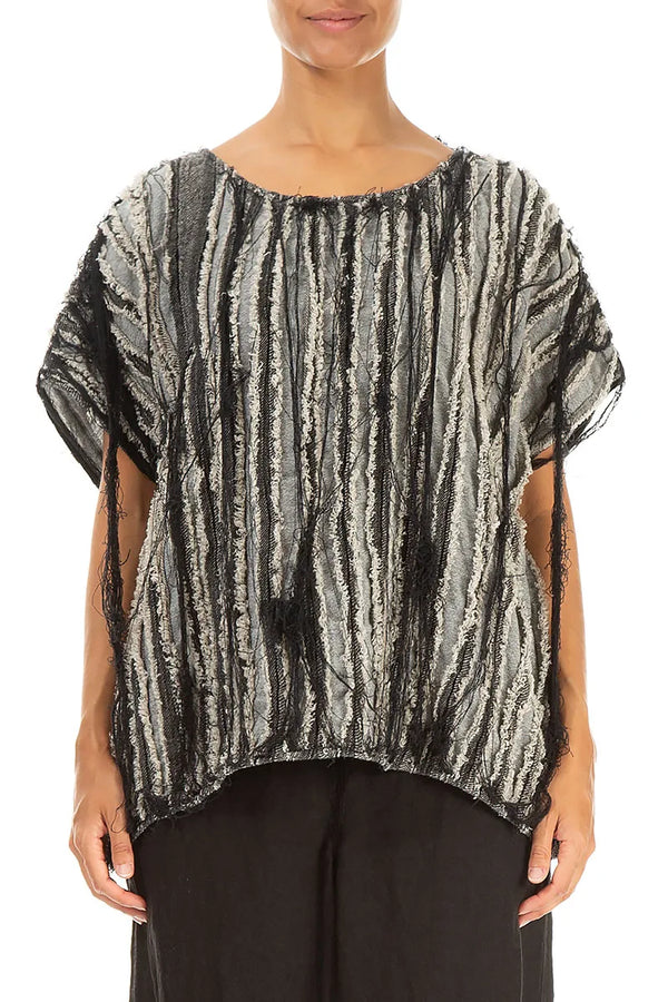 Boxy Black Textured Linen Blouse 1