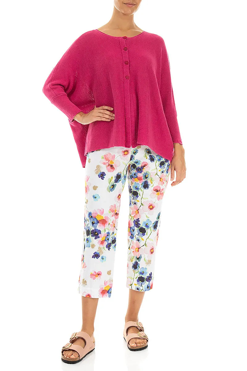 Boxy Fuchsia Linen Cardigan 4