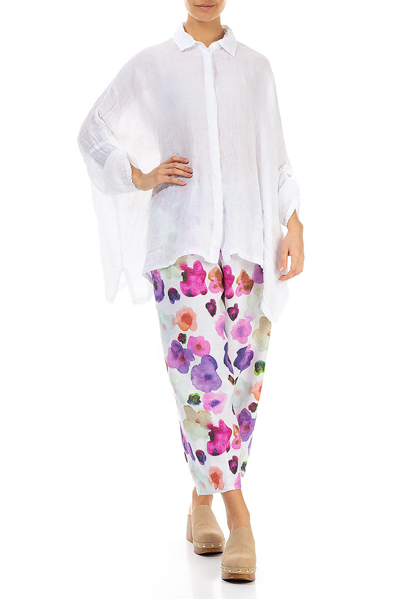 Gather Sleeves White Gauze Linen Shirt 4