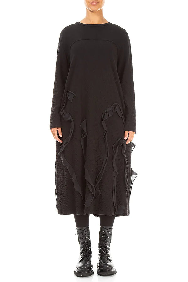 Robe en Coton ondulé noire à vagues fluides