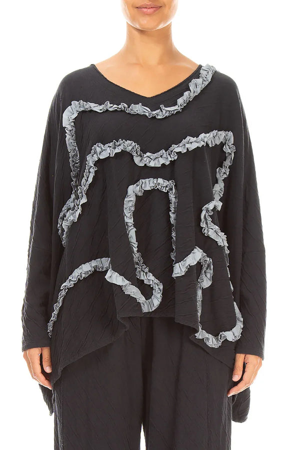 Blouse en Coton ondulé grise à vagues fluides
