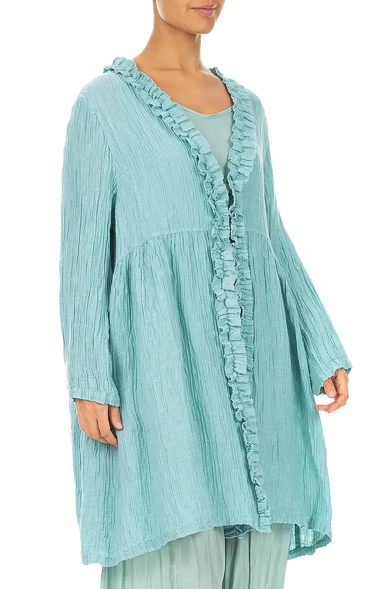 Centre Frill Crinkled Mint Silk Jacket 3