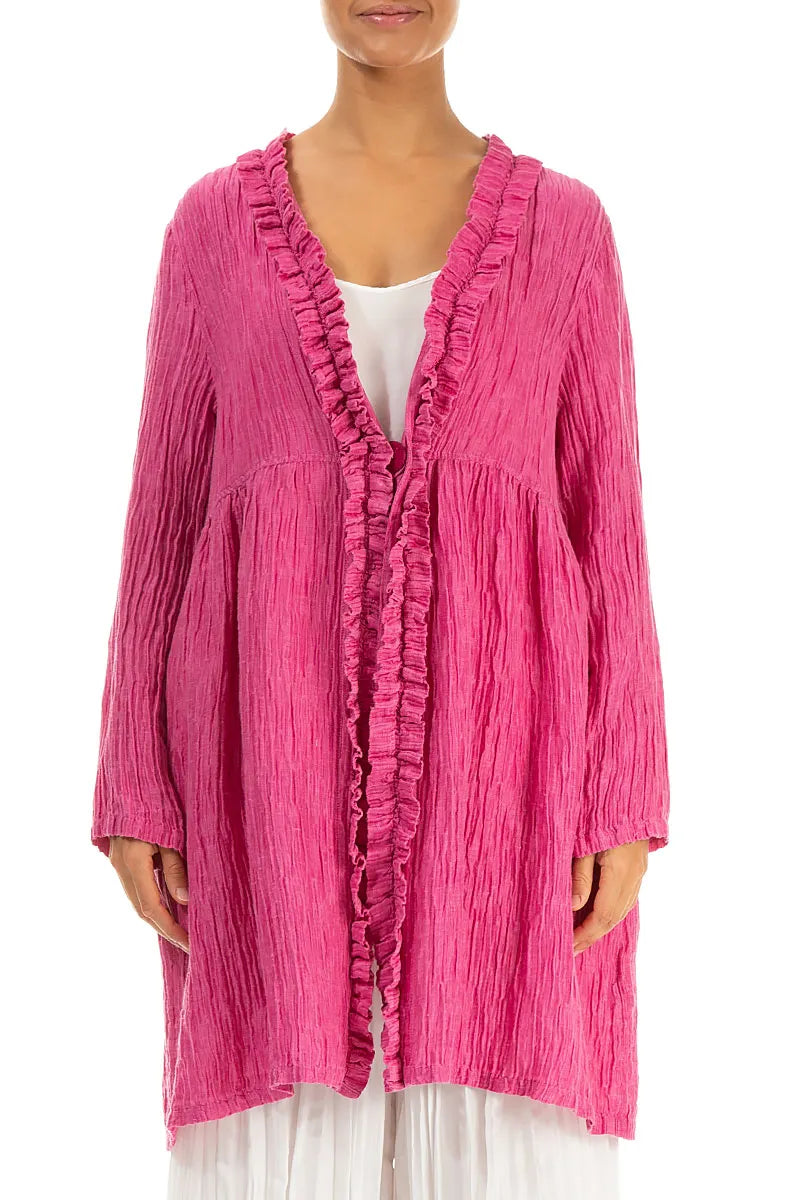 Centre Frill Crinkled Fuchsia Silk Jacket 2
