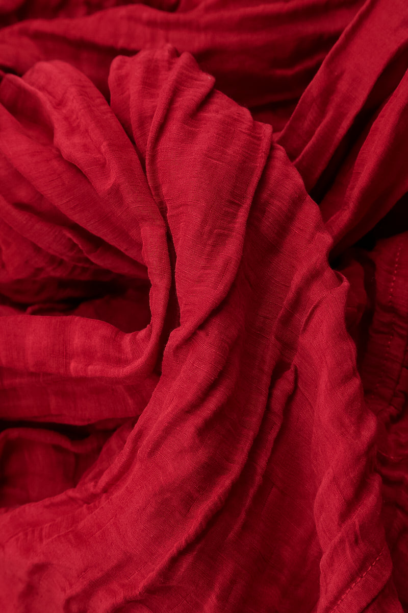 Collar Crinkled Cherry Red Silk Linen Jacket 5
