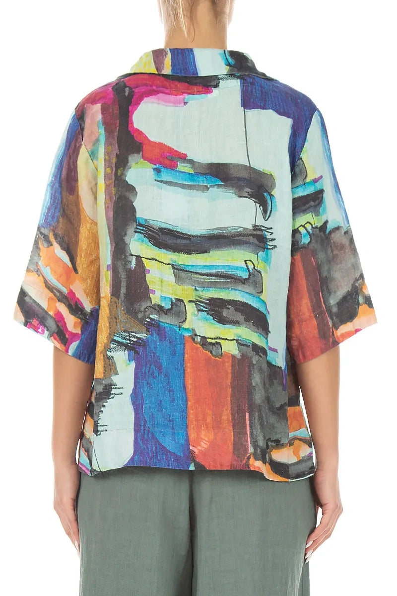 Collar Neck Abstract Linen Blouse 2