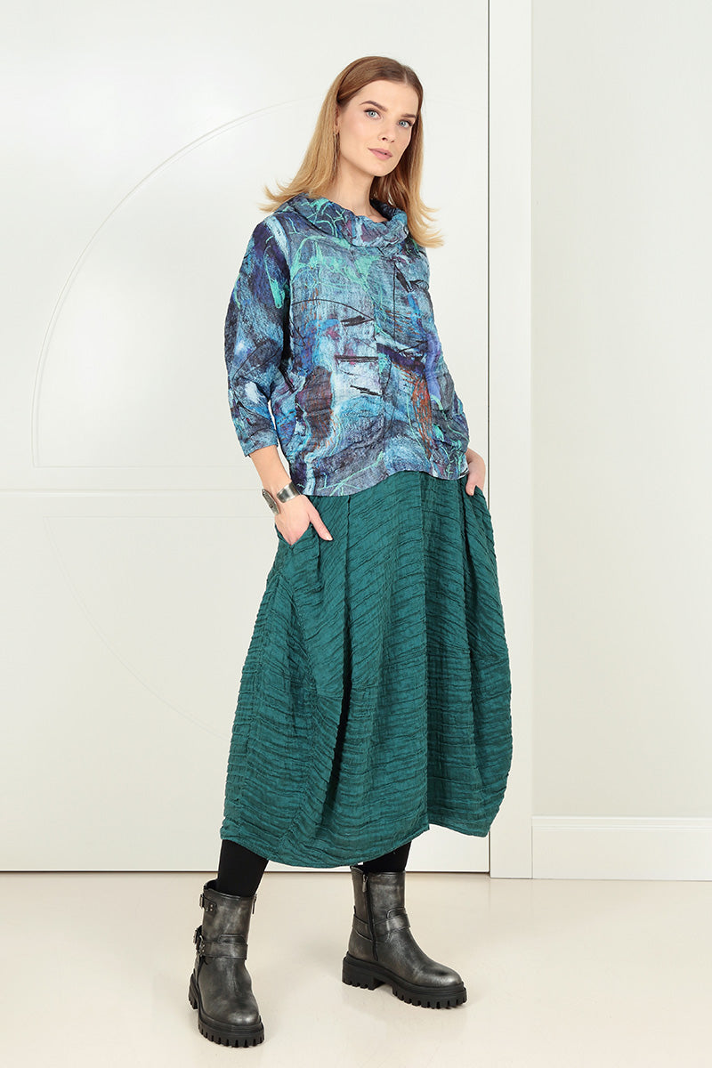 Cowl Neck Crinkled Blue Reverie Silk Blouse 6