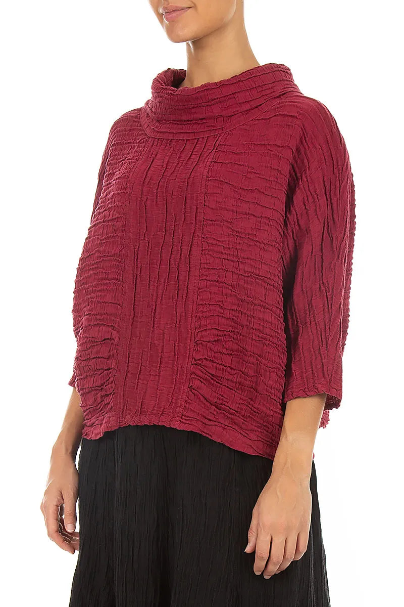 Bluse aus Crinkle-Ruby-Seide-Leinen mit Wasserfallausschnitt