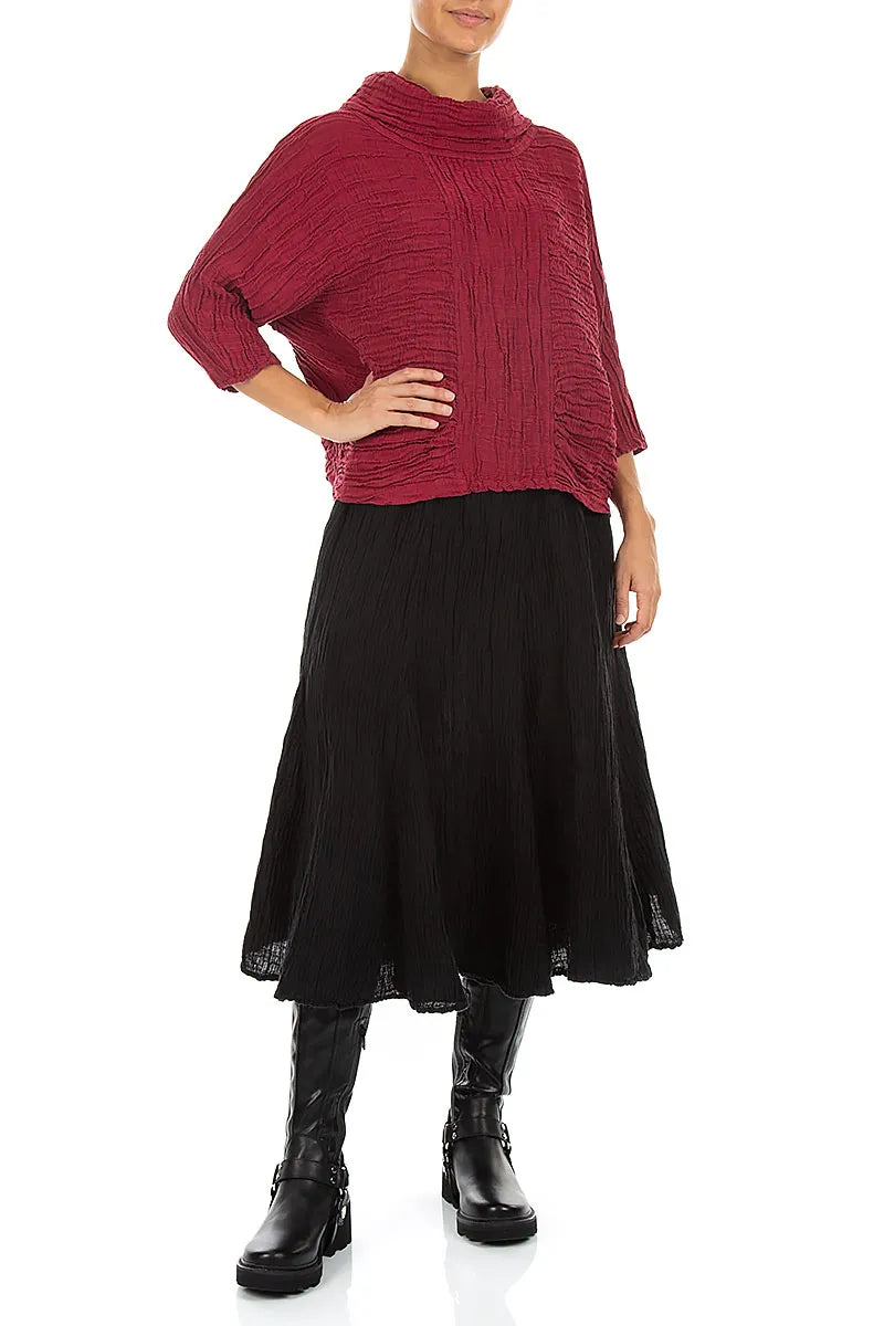 Bluse aus Crinkle-Ruby-Seide-Leinen mit Wasserfallausschnitt