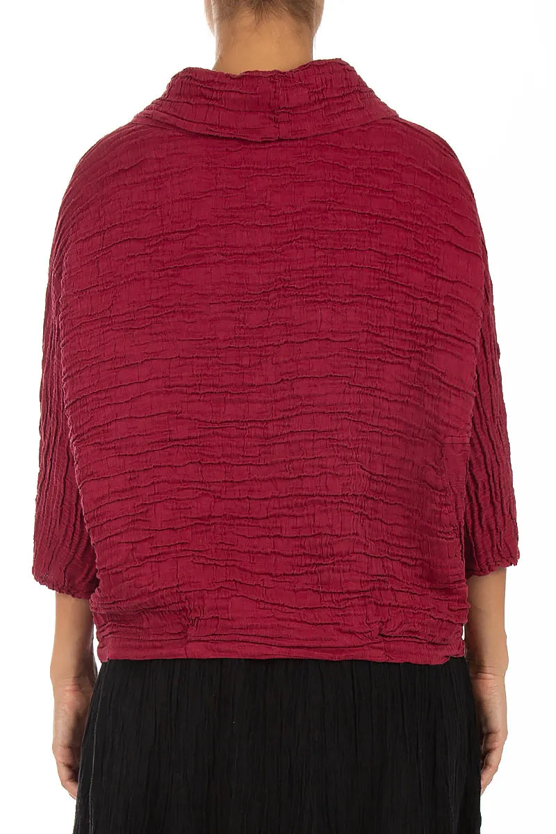 Bluse aus Crinkle-Ruby-Seide-Leinen mit Wasserfallausschnitt