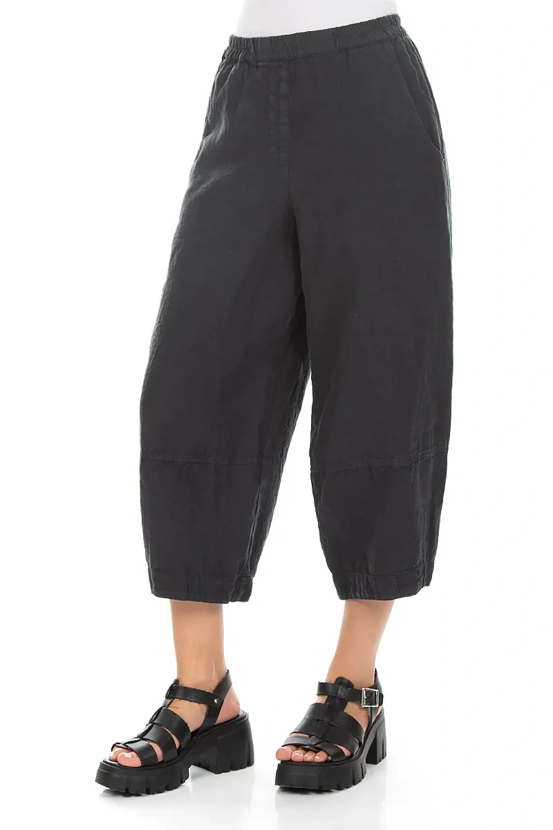 Cropped Loose Graphite Linen Trousers 3