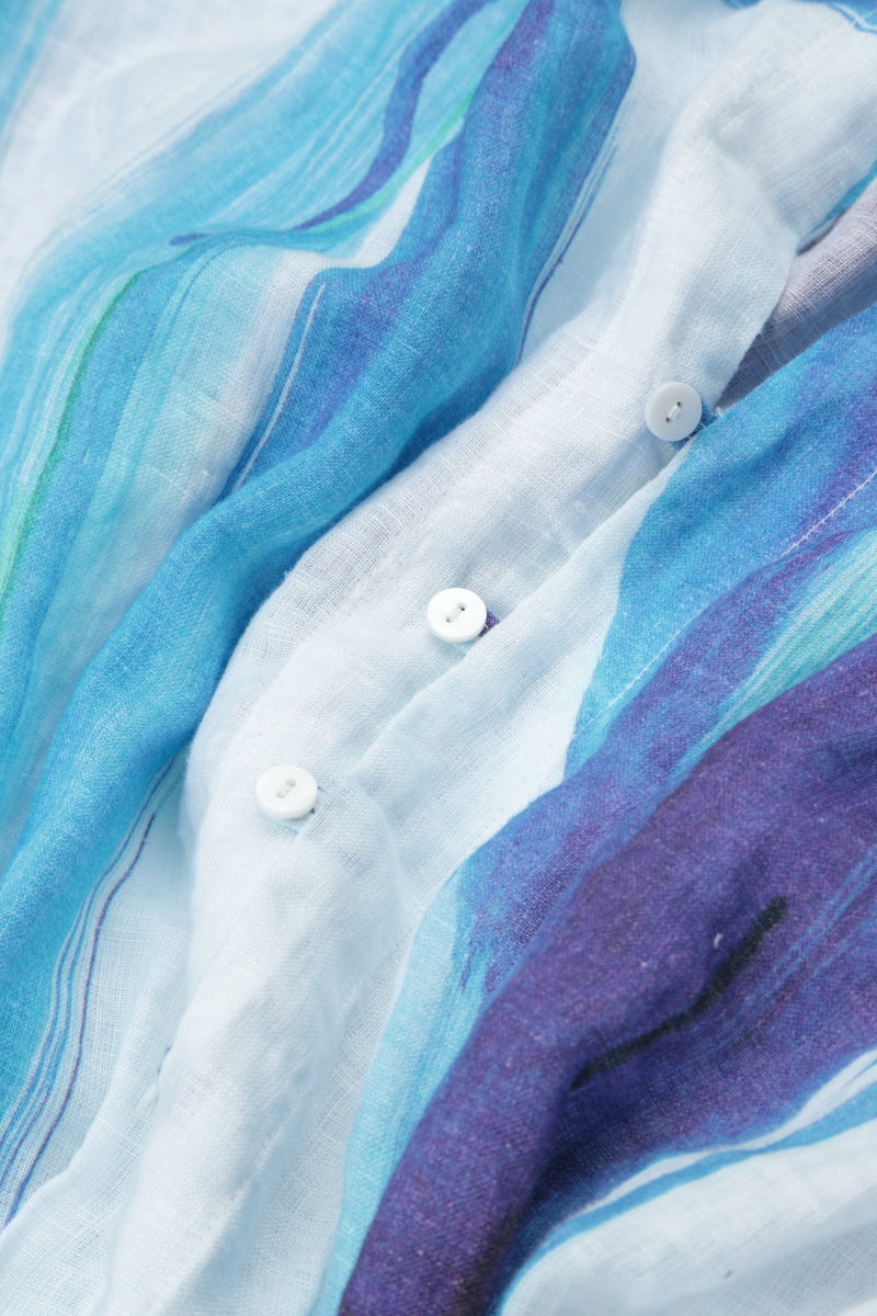 V-Neck Blue Brushstroke Linen Jacket 7