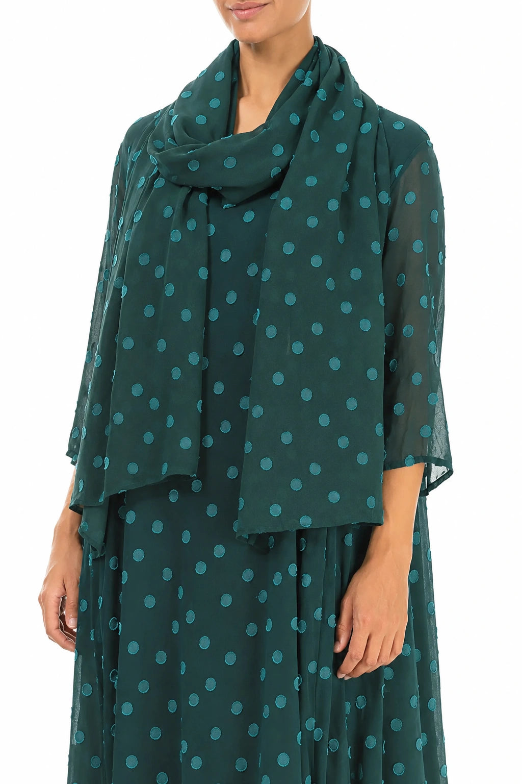 Écharpe en Soie à pois Turquoise profond