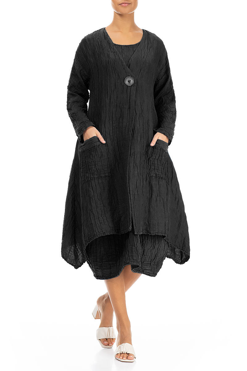 Dropped Edge Crinkled Black Silk Jacket 4