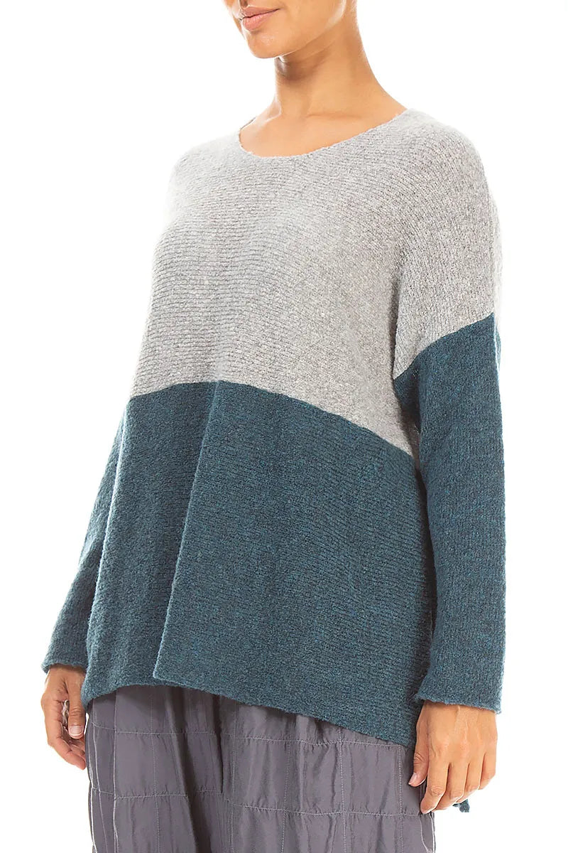 Dual Light Grey & Teal Wool Sweater