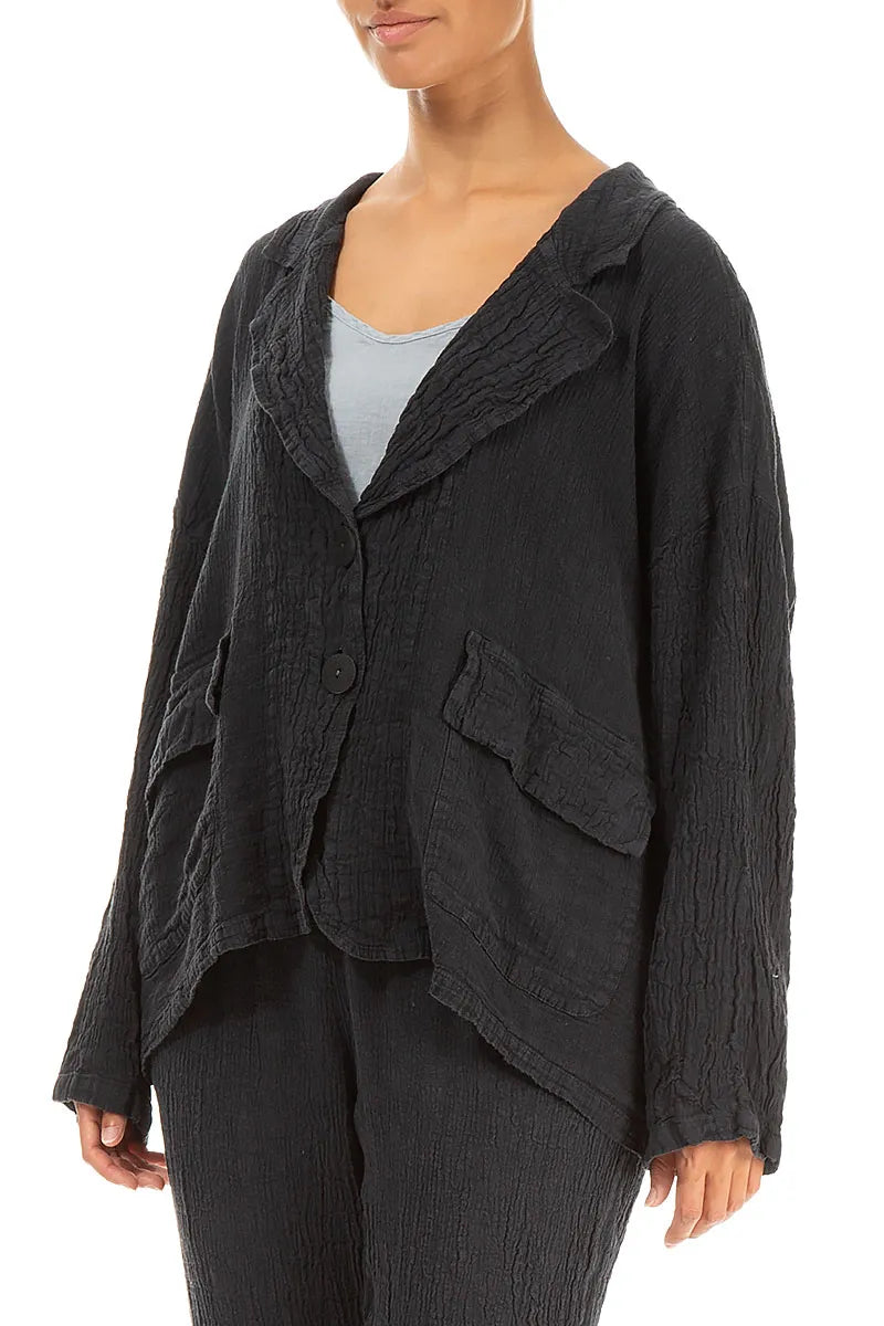 Flap Pocket Graphite Linen Viscose Jacket 3