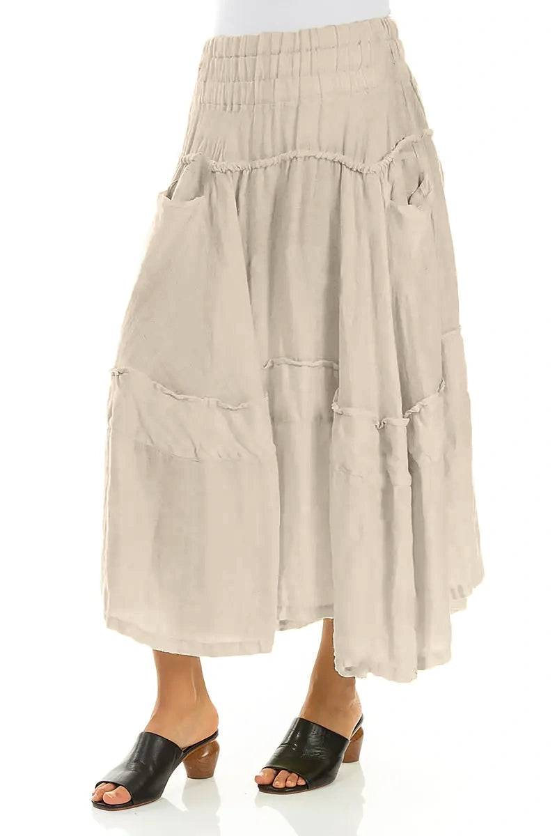 Flared Beige Crêpe Linen Skirt 3