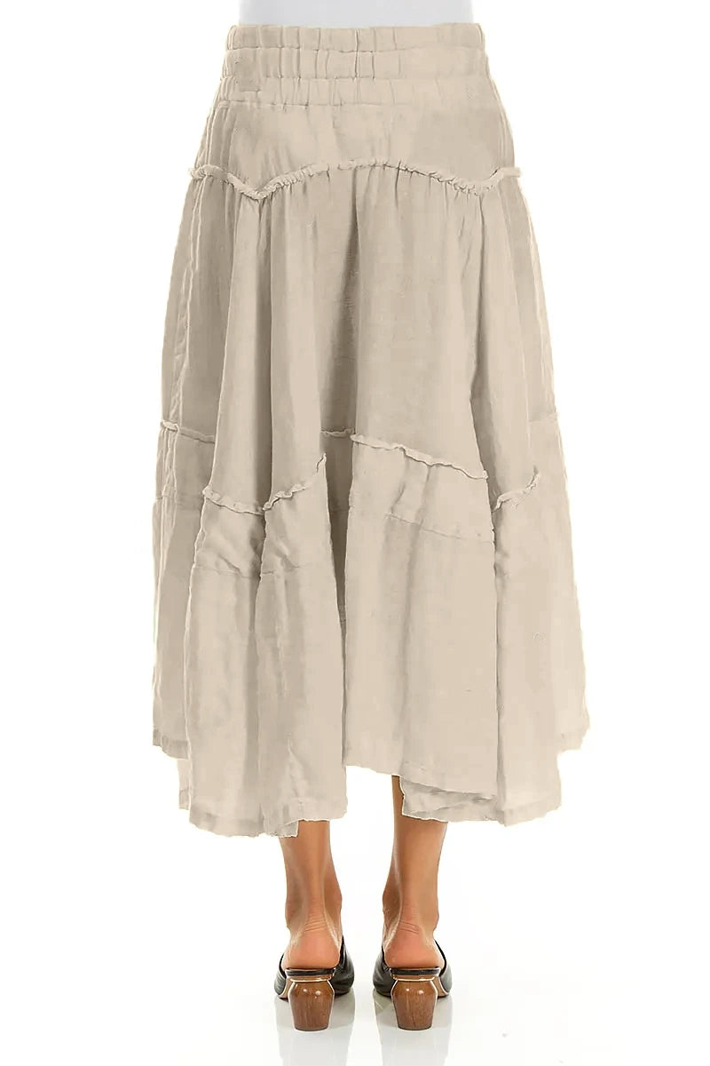Flared Beige Crêpe Linen Skirt 2