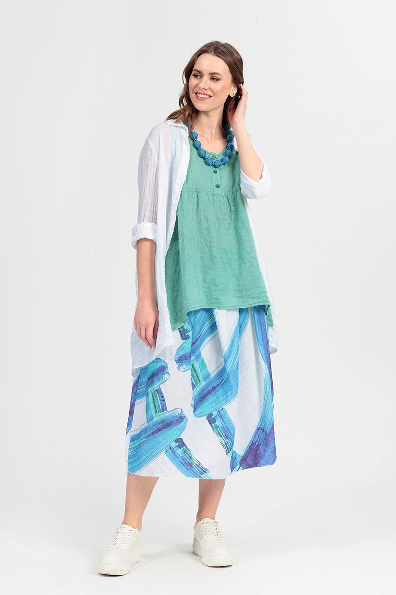 Flared Mint Gauze Linen Top 7