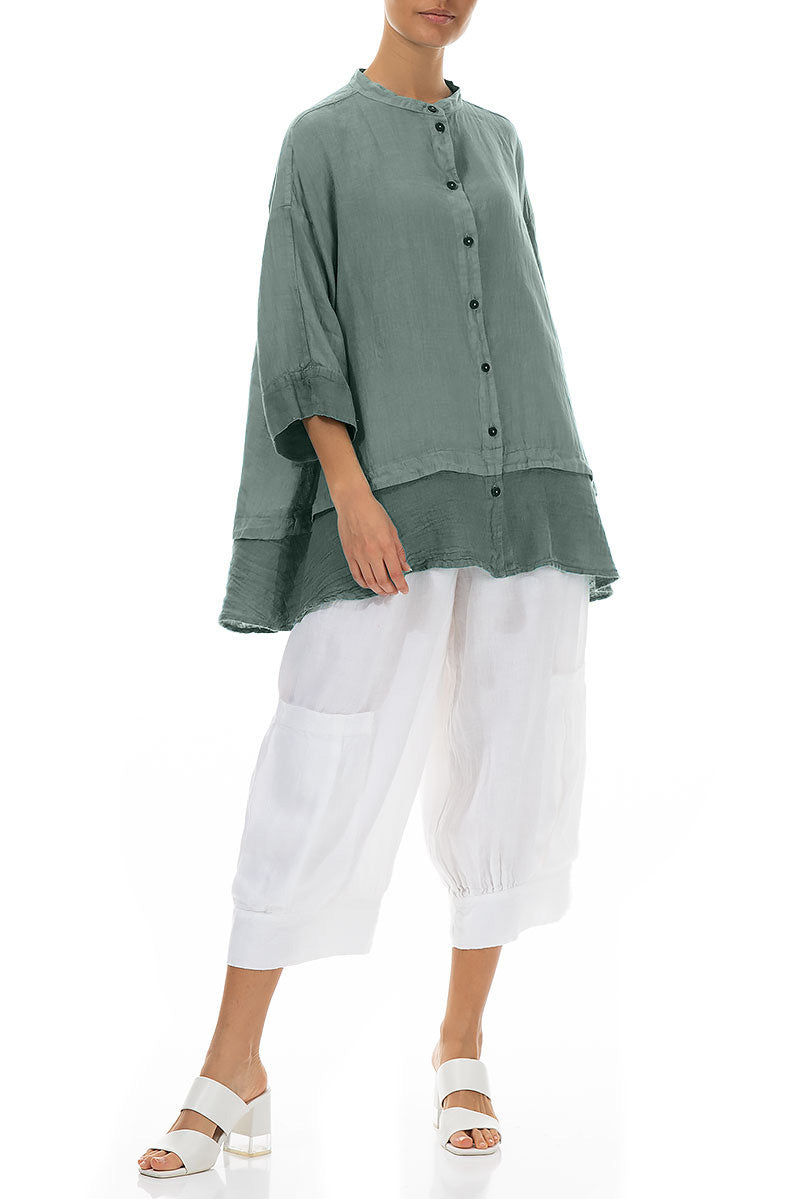 Flared Sage Linen Shirt 4
