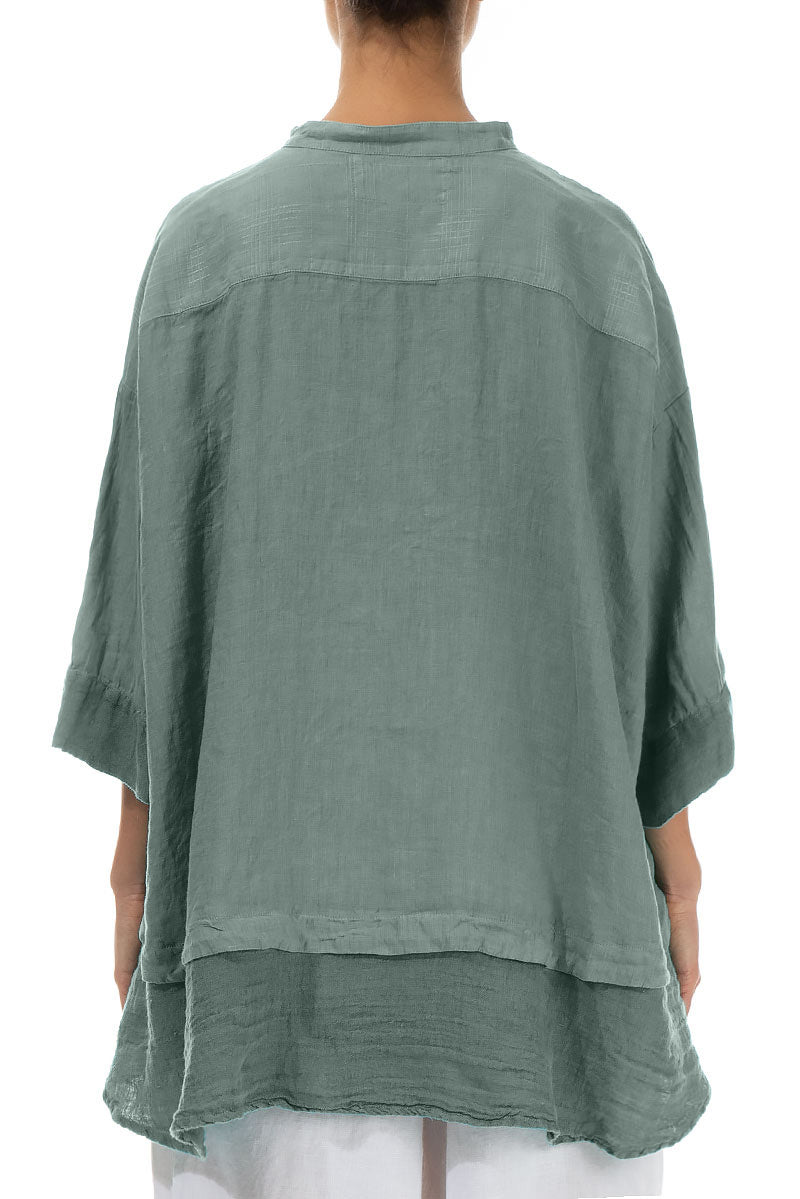 Flared Sage Linen Shirt 2