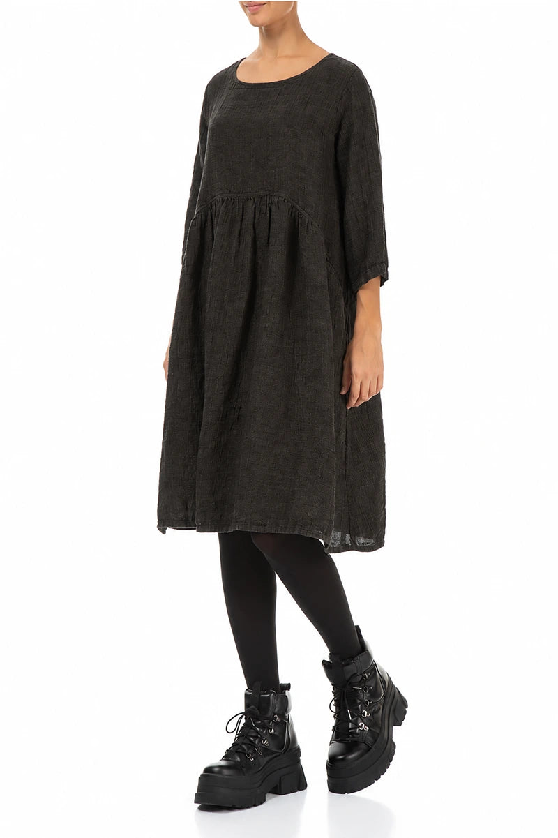 Flared Truffle Brown Mélange Linen Midi Dress 3