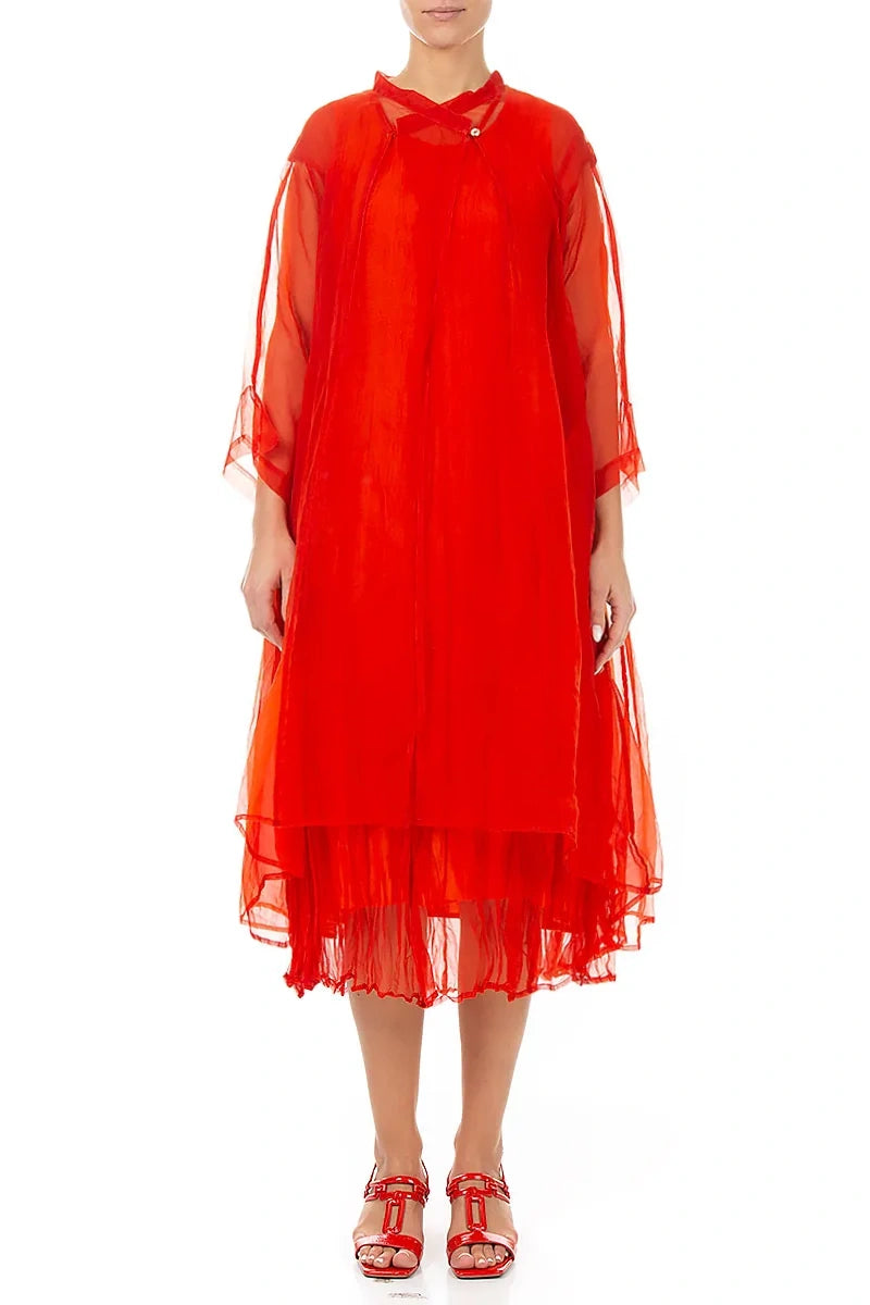 Flowy Flame Orange Silk Chiffon Jacket 1