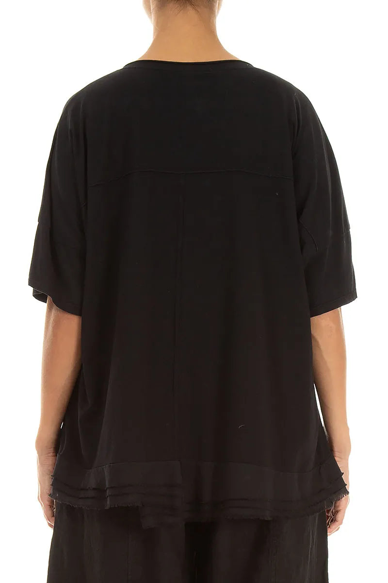 Frayed Hem Black Cotton Top 2