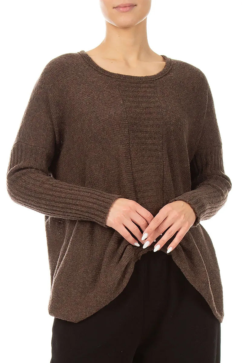 Gathered Front Brown Wool Sweater 3