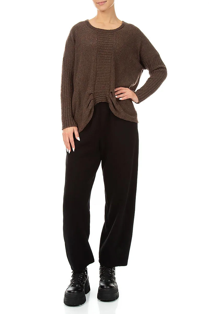 Gathered Front Brown Wool Sweater 4