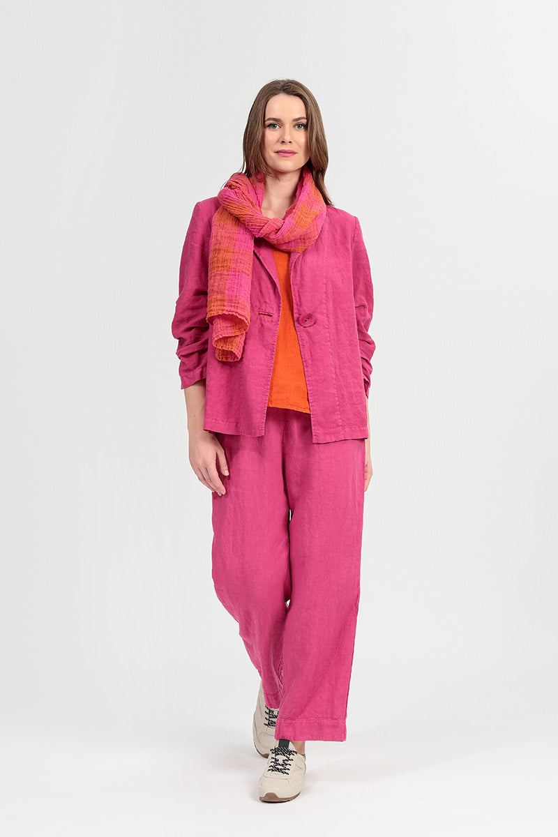 Gathered Fuchsia Linen Jacket 6