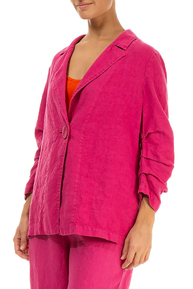 Gathered Fuchsia Linen Jacket 3