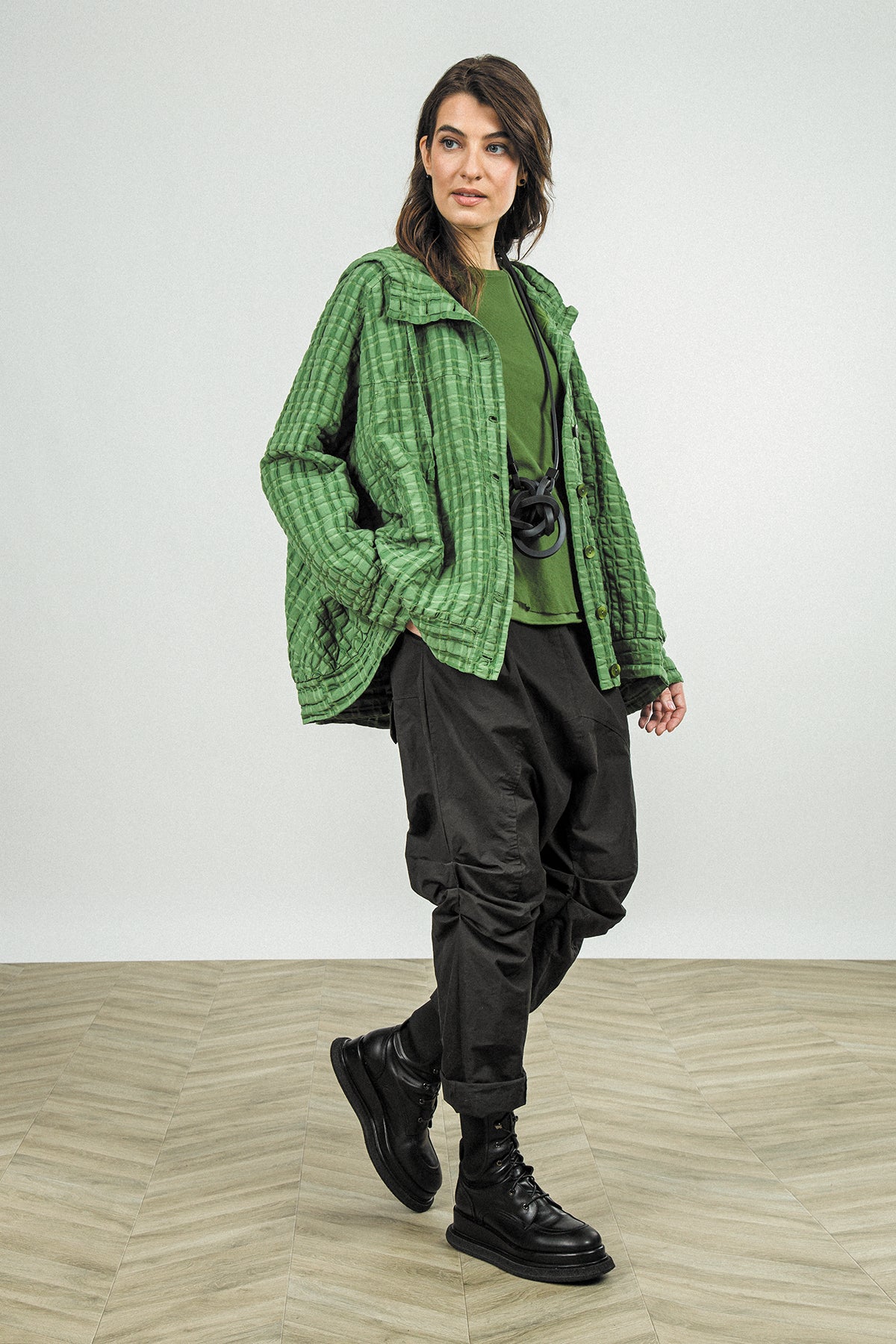 Gathered Knee Black Cotton Twill Trousers 8