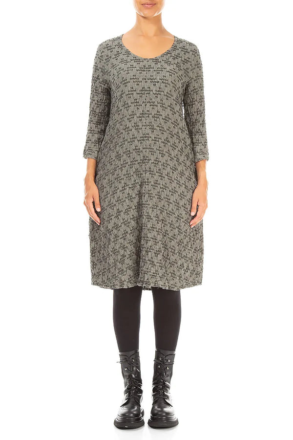 Geometric Texture Olive Grey Linen Dress 1