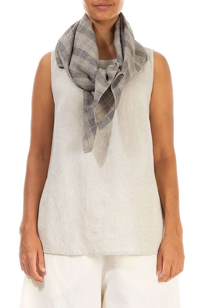 Greige Check Linen Square Scarf 1