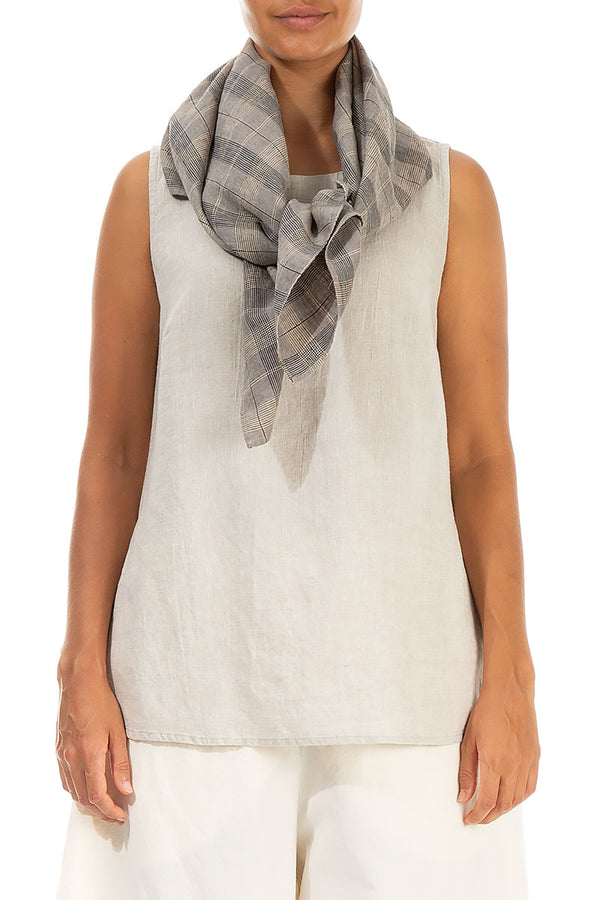 Greige Check Linen Square Scarf 1