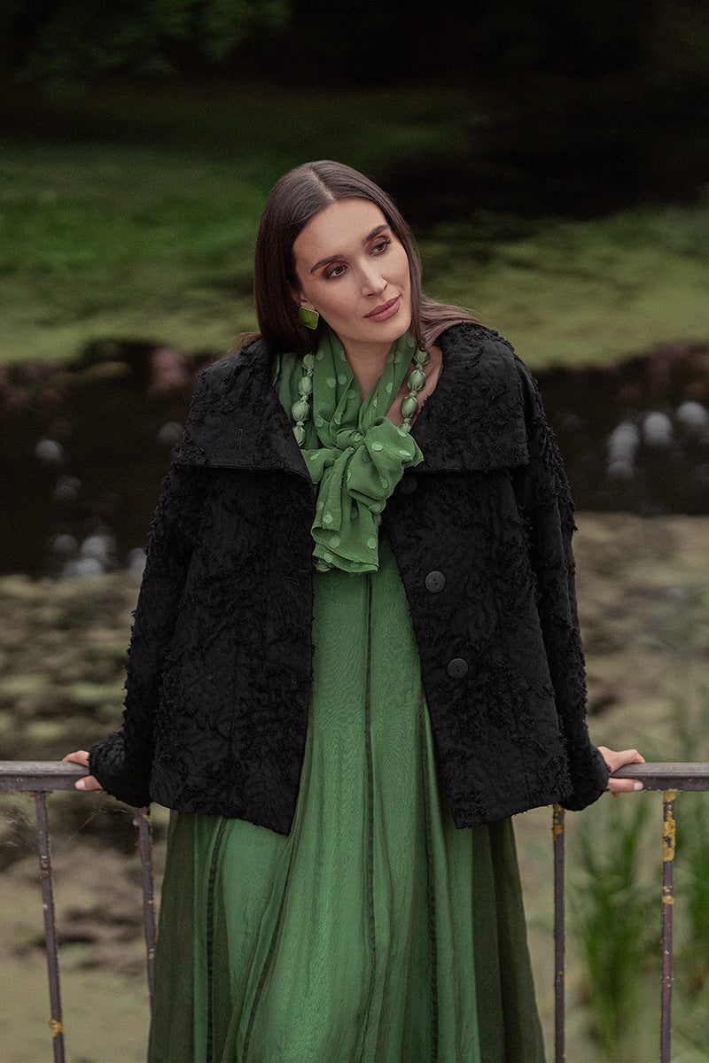 High Collar Black Feathered Jacket