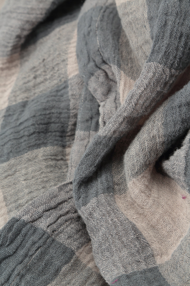 Large Check Beige Gauze Linen Scarf 4