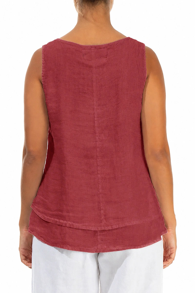 Layered Sleeveless Antique Ruby Gauze Linen Top