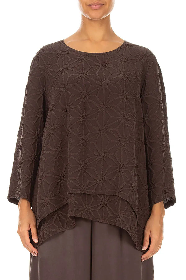 Layered Truffle Brown Textured Silk Blouse 1