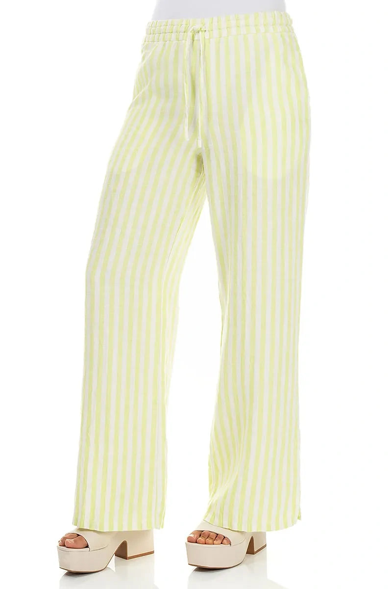 Lime Striped Linen Trousers 3