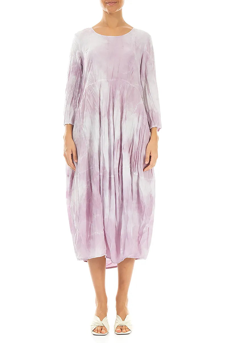 Long Sleeve Balloon Liquid Lilac Crumpled Silk Dress 1