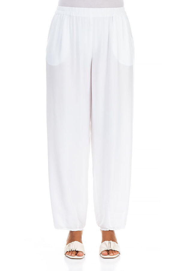 Taper White Silk Bamboo Trousers 1