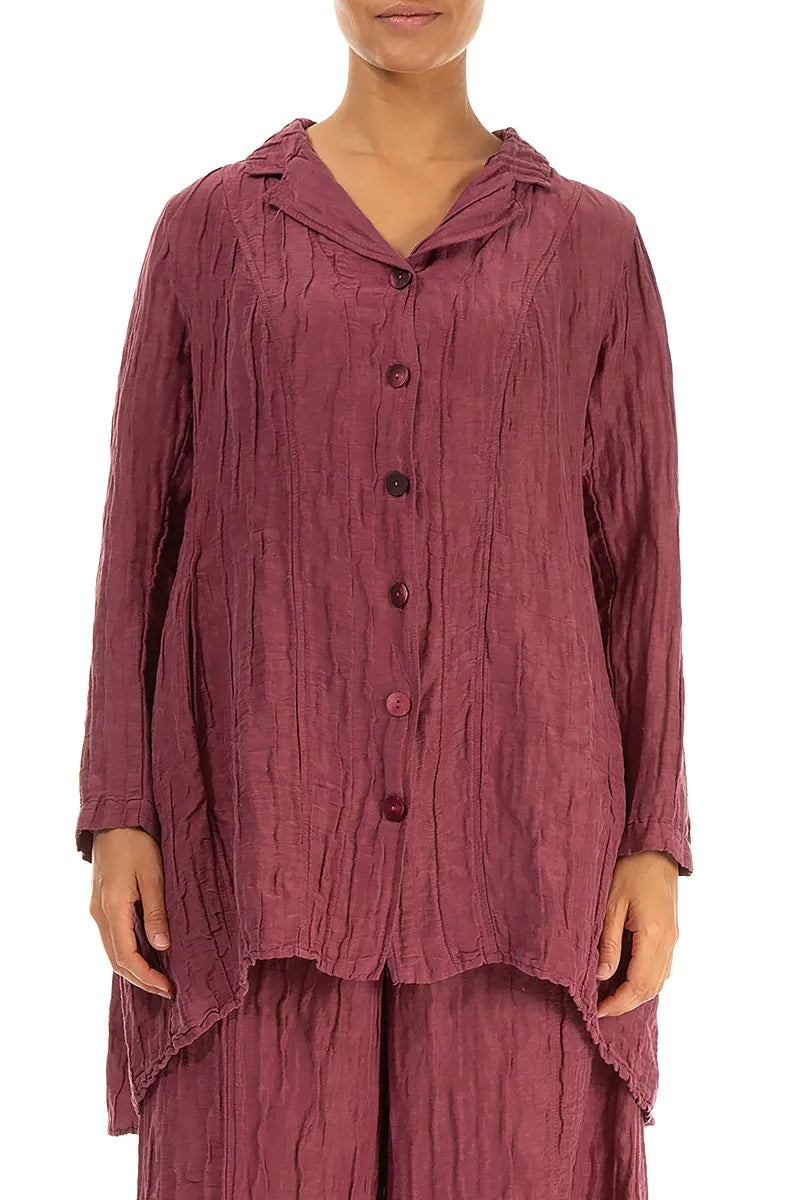 Longer Back Antique Ruby Crinkled Silk Linen Jacket 2